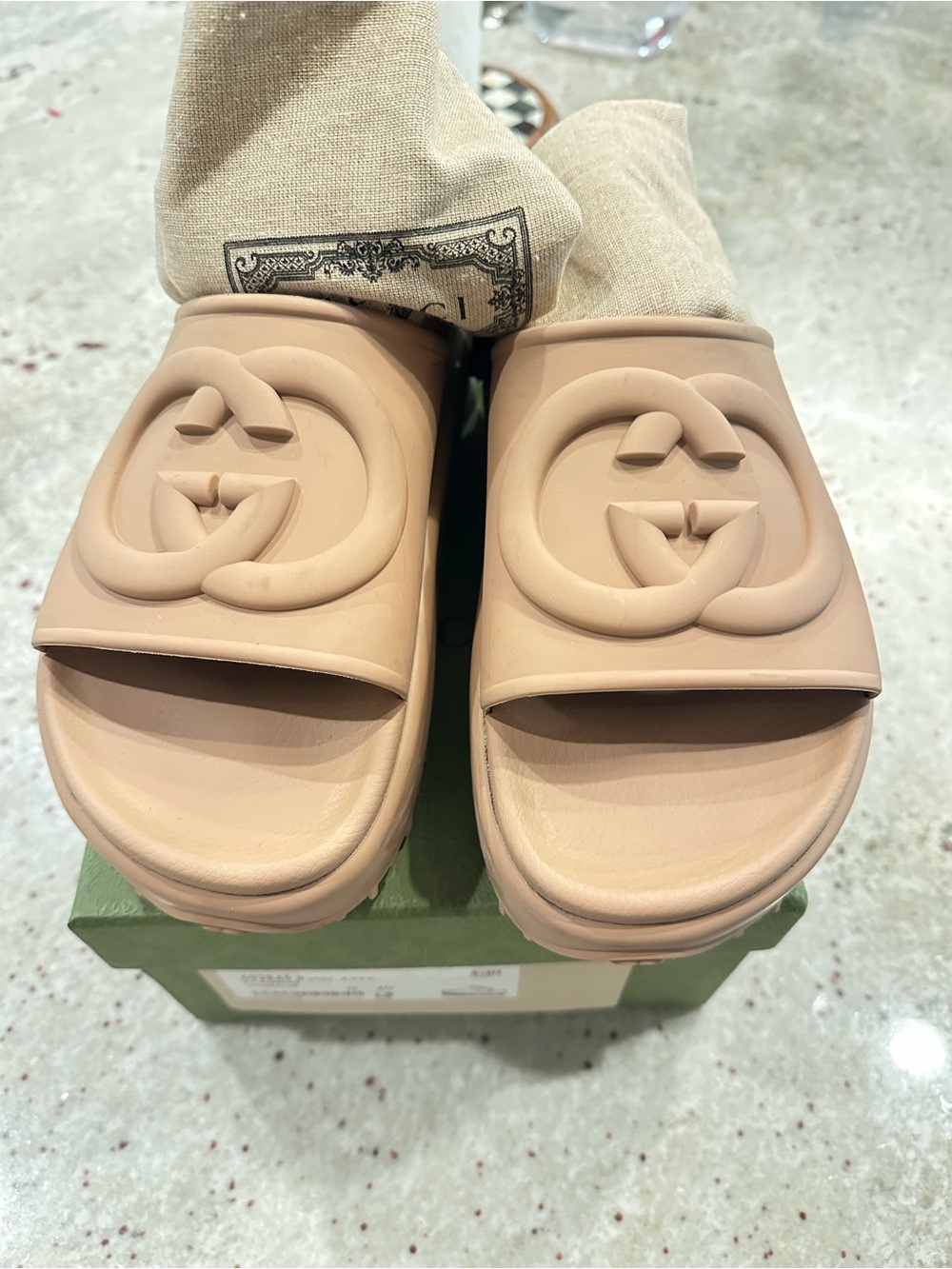 Gucci Light Brown GG Oversize Rubber Platform Slide